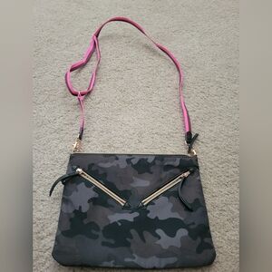 Camouflage Crossbody Bag with Pink Strap